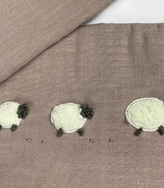 Soft and Elegant Bed Bumper 190 × 28 cm in Taupe with Handcrafted Sheep Embroidery