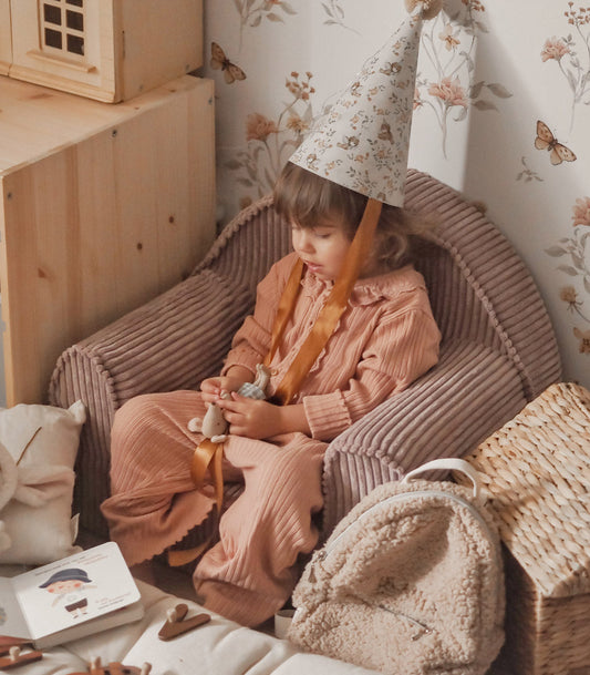 Velvet Kids Chair with Letter - Nature