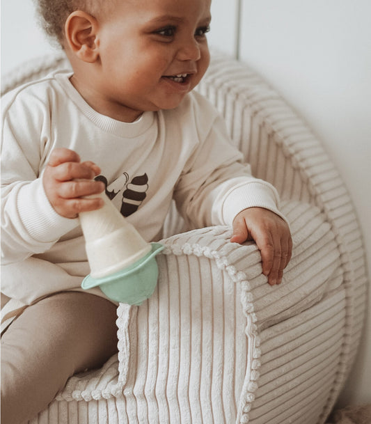 Velvet Kids Chair with Letter - Creme