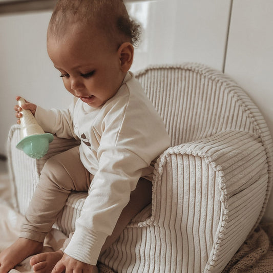 Velvet Kids Chair with Letter - Creme