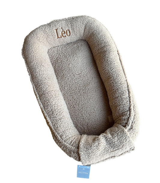 Personalized Baby Nest "Teddy" – Cozy Beige Cocoon with Custom Name