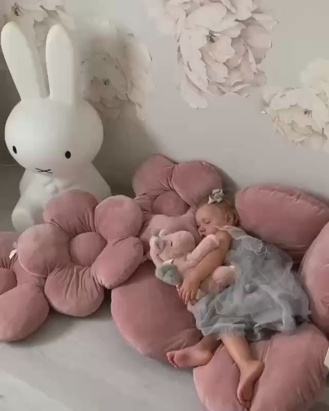 Flower Pillow Set – Velvet Baby Pink – 3-Piece