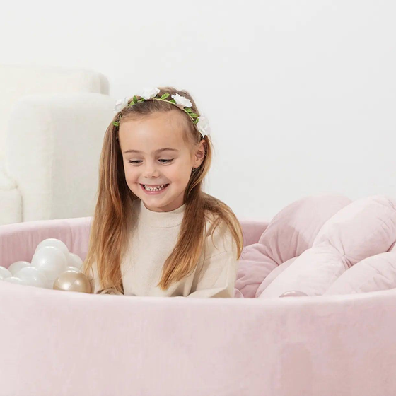 Round Ball Pit - Velvet Baby Pink (100x30) - KIDKII